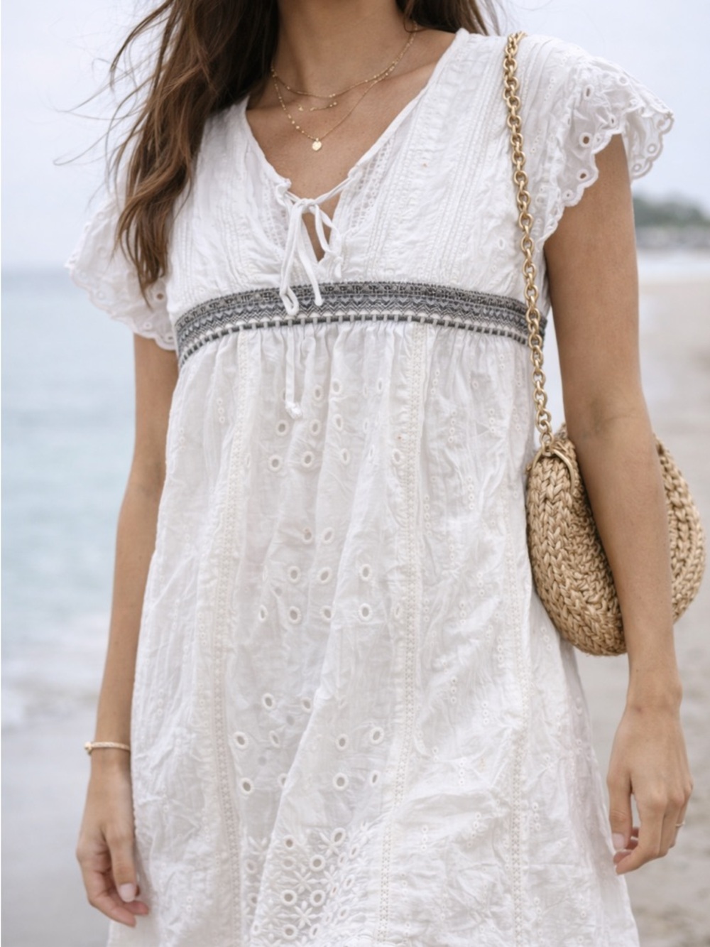 Johnny Was White Eyelet Boho Dress Embroidered Tunic Size XS